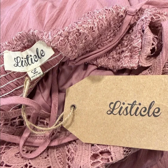 NWT Listicle Dusty Rose Ruffle Lace Victorian Inspired Feminine Maxi Dress Sz L - Picture 9 of 13